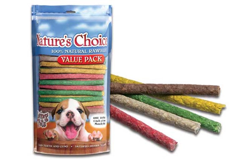 Nature's Choice® - 5" Assorted Munchy Rawhide Sticks (100 Pack)