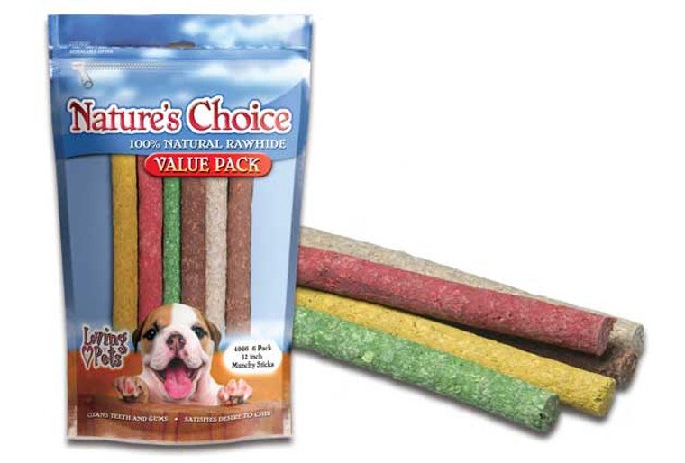Nature's Choice® - 12" Assorted Munchy Rawhide Sticks (6 Pack)