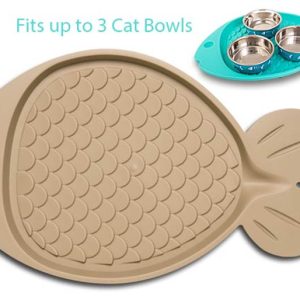 Bella Spill- Proof Cat Mat- Fish Shaped- Tan