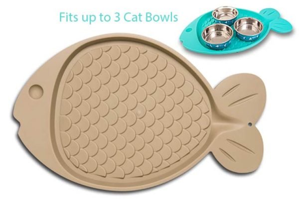 Bella Spill- Proof Cat Mat- Fish Shaped- Tan